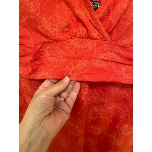 Patagonia Organic Cotton Orange/Red Floral‎ Mini Dress / Tunic women's sz L - Picture 2 of 13